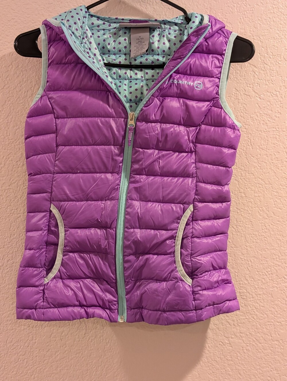 Free Country Purple And Teal Polka Dots Inside Down Vest Girl 10-12